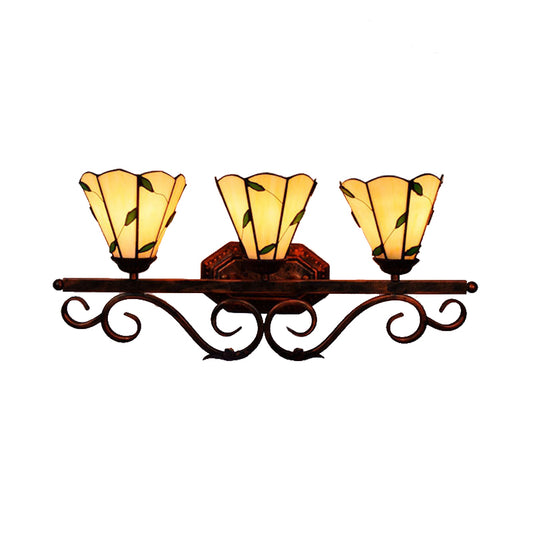 3 Lights Leaf Wall Sconce Lighting Stained Glass Rustic Wall Mount Light in Copper Finish for Bedroom Clearhalo 'Industrial' 'Middle century wall lights' 'Tiffany wall lights' 'Tiffany' 'Wall Lamps & Sconces' 'Wall Lights' Lighting' 179381