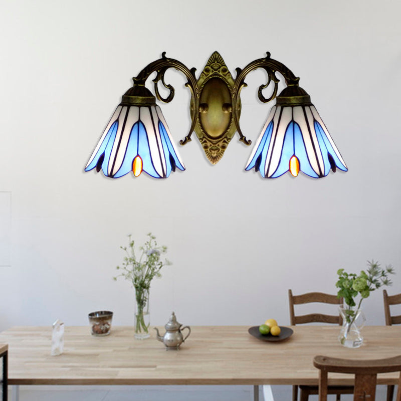 Magnolia Wall Mount Light Rustic Loft Stained Glass 2 Heads Wall Lighting for Living Room Clearhalo 'Industrial' 'Middle century wall lights' 'Tiffany wall lights' 'Tiffany' 'Wall Lamps & Sconces' 'Wall Lights' Lighting' 179390