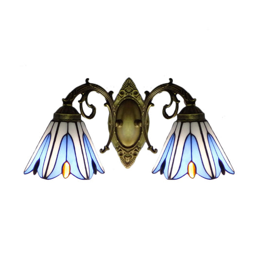 Magnolia Wall Mount Light Rustic Loft Stained Glass 2 Heads Wall Lighting for Living Room Clearhalo 'Industrial' 'Middle century wall lights' 'Tiffany wall lights' 'Tiffany' 'Wall Lamps & Sconces' 'Wall Lights' Lighting' 179391