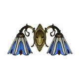 Magnolia Wall Mount Light Rustic Loft Stained Glass 2 Heads Wall Lighting for Living Room Clearhalo 'Industrial' 'Middle century wall lights' 'Tiffany wall lights' 'Tiffany' 'Wall Lamps & Sconces' 'Wall Lights' Lighting' 179392