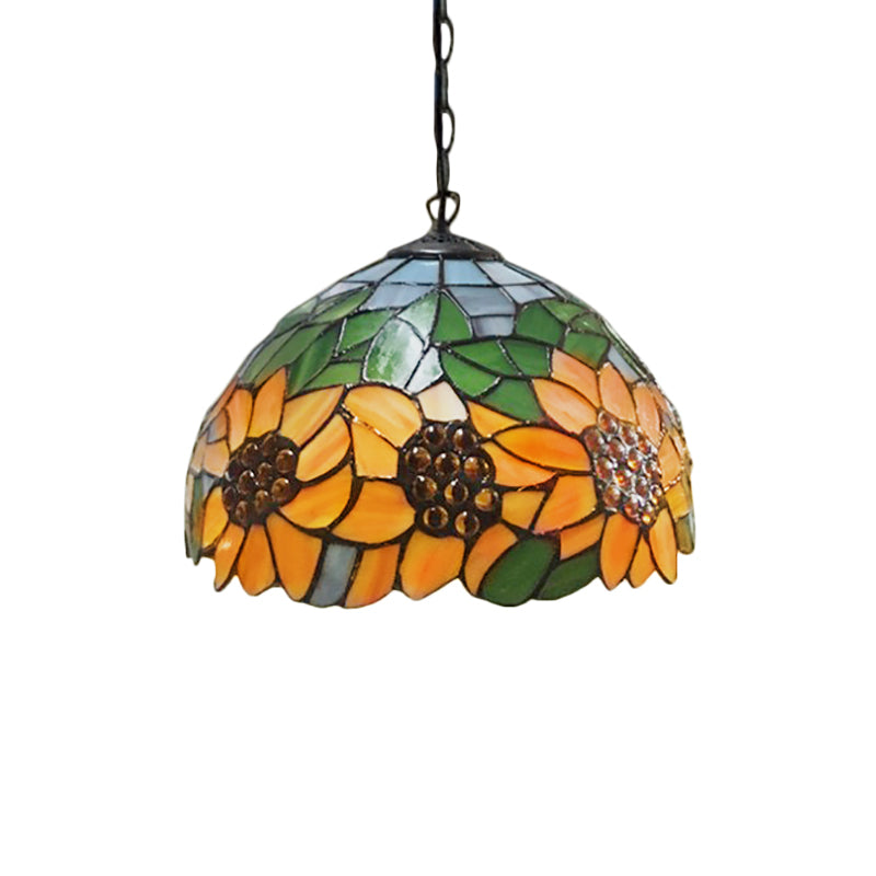 Sunflower Hanging Lamp 1 Head Orange Stained Glass Baroque Pendant Light Kit for Restaurant Clearhalo 'Ceiling Lights' 'Chandeliers' 'Industrial' 'Middle Century Pendants' 'Pendant Lights' 'Pendants' 'Tiffany close to ceiling' 'Tiffany Pendants' 'Tiffany' Lighting' 179396