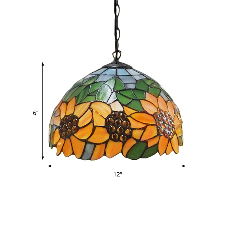 Sunflower Hanging Lamp 1 Head Orange Stained Glass Baroque Pendant Light Kit for Restaurant Clearhalo 'Ceiling Lights' 'Chandeliers' 'Industrial' 'Middle Century Pendants' 'Pendant Lights' 'Pendants' 'Tiffany close to ceiling' 'Tiffany Pendants' 'Tiffany' Lighting' 179397