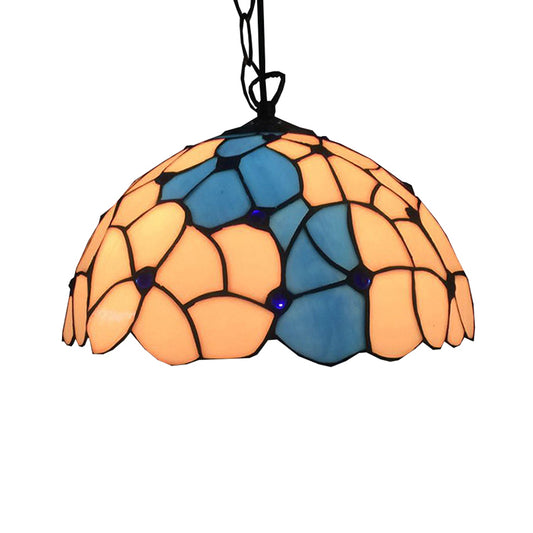 Blue-White Hand Cut Glass Domed Pendant Lamp Baroque 1 Head Ceiling Hanging Light for Dining Room Clearhalo 'Ceiling Lights' 'Industrial' 'Middle Century Pendants' 'Pendant Lights' 'Pendants' 'Tiffany close to ceiling' 'Tiffany Pendants' 'Tiffany' Lighting' 179404