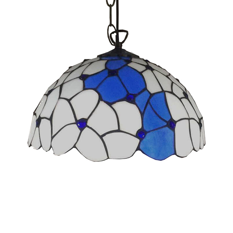 Blue-White Hand Cut Glass Domed Pendant Lamp Baroque 1 Head Ceiling Hanging Light for Dining Room Clearhalo 'Ceiling Lights' 'Industrial' 'Middle Century Pendants' 'Pendant Lights' 'Pendants' 'Tiffany close to ceiling' 'Tiffany Pendants' 'Tiffany' Lighting' 179406