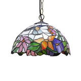 1 Bulb Hemisphere Down Lighting Tiffany-Style Black Stained Glass Pendant Ceiling Light with Floral Pattern Clearhalo 'Ceiling Lights' 'Industrial' 'Middle Century Pendants' 'Pendant Lights' 'Pendants' 'Tiffany close to ceiling' 'Tiffany Pendants' 'Tiffany' Lighting' 179414