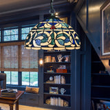 Stained Glass Domed Glass Suspension Light Retro Loft Tiffany Hanging Light in Blue for Restaurant Blue Clearhalo 'Ceiling Lights' 'Industrial' 'Middle Century Pendants' 'Pendant Lights' 'Pendants' 'Tiffany close to ceiling' 'Tiffany Pendants' 'Tiffany' Lighting' 179416