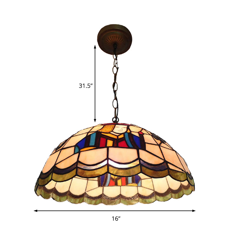 Tiffany-Style Poker Pendulum Light 2 Heads Handcrafted Art Glass Suspension Lamp in Beige for Living Room Clearhalo 'Ceiling Lights' 'Industrial' 'Middle Century Pendants' 'Pendant Lights' 'Pendants' 'Tiffany close to ceiling' 'Tiffany Pendants' 'Tiffany' Lighting' 179424