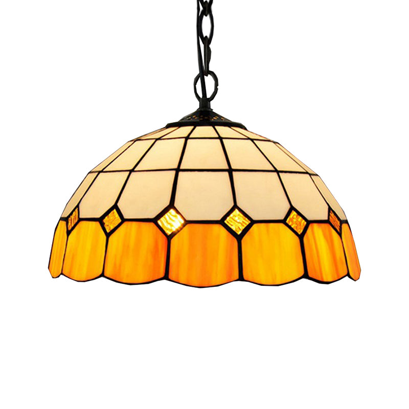 Tiffany-Style Bowl Pendant Light Fixture Single Head Stained Art Glass Down Lighting in Yellow for Living Room Clearhalo 'Ceiling Lights' 'Industrial' 'Middle Century Pendants' 'Pendant Lights' 'Pendants' 'Tiffany close to ceiling' 'Tiffany Pendants' 'Tiffany' Lighting' 179427