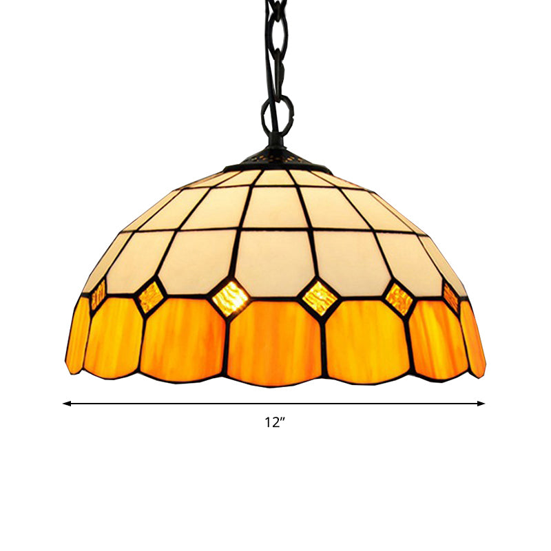 Tiffany-Style Bowl Pendant Light Fixture Single Head Stained Art Glass Down Lighting in Yellow for Living Room Clearhalo 'Ceiling Lights' 'Industrial' 'Middle Century Pendants' 'Pendant Lights' 'Pendants' 'Tiffany close to ceiling' 'Tiffany Pendants' 'Tiffany' Lighting' 179428