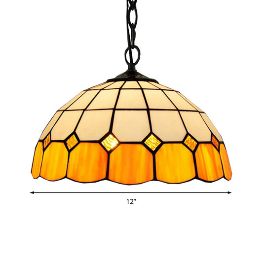 Tiffany-Style Bowl Pendant Light Fixture Single Head Stained Art Glass Down Lighting in Yellow for Living Room Clearhalo 'Ceiling Lights' 'Industrial' 'Middle Century Pendants' 'Pendant Lights' 'Pendants' 'Tiffany close to ceiling' 'Tiffany Pendants' 'Tiffany' Lighting' 179428