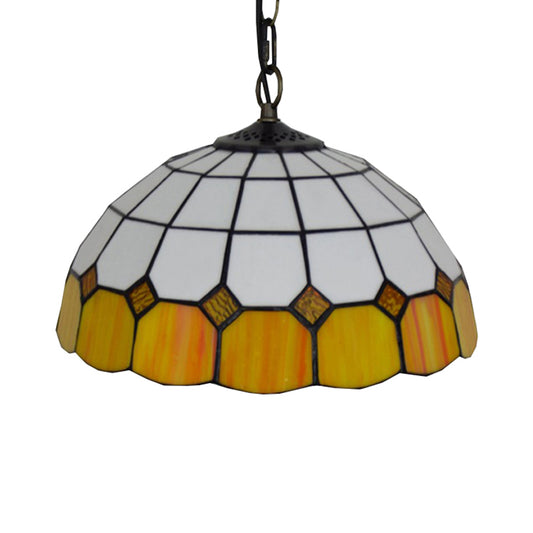 Tiffany-Style Bowl Pendant Light Fixture Single Head Stained Art Glass Down Lighting in Yellow for Living Room Clearhalo 'Ceiling Lights' 'Industrial' 'Middle Century Pendants' 'Pendant Lights' 'Pendants' 'Tiffany close to ceiling' 'Tiffany Pendants' 'Tiffany' Lighting' 179429