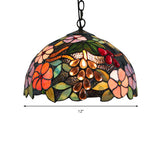 Victorian Floral Suspension Lighting 1 Head Black Stained Art Glass Pendant Light Fixture with Adjustable Metal Chain Clearhalo 'Ceiling Lights' 'Industrial' 'Middle Century Pendants' 'Pendant Lights' 'Pendants' 'Tiffany close to ceiling' 'Tiffany Pendants' 'Tiffany' Lighting' 179456
