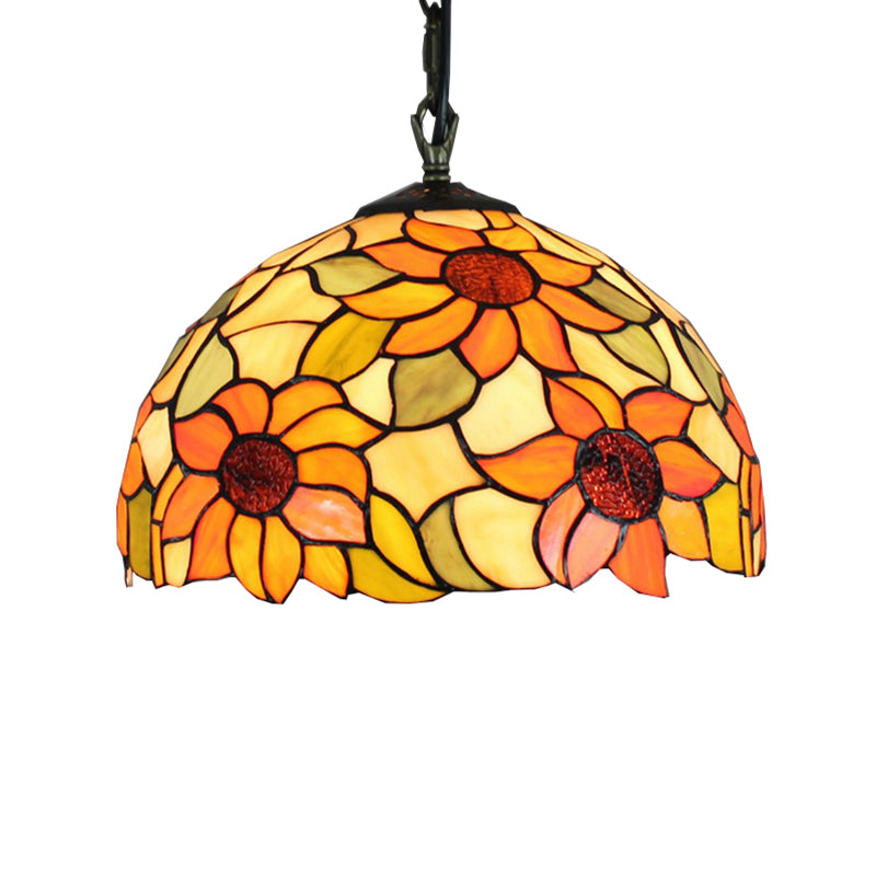 1 Bulb Living Room Hanging Lamp Tiffany Ceiling Pendant Light with Sunflower Orange Cut Glass Shade Clearhalo 'Ceiling Lights' 'Industrial' 'Middle Century Pendants' 'Pendant Lights' 'Pendants' 'Tiffany close to ceiling' 'Tiffany Pendants' 'Tiffany' Lighting' 179469