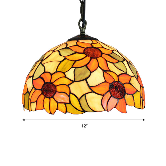 1 Bulb Living Room Hanging Lamp Tiffany Ceiling Pendant Light with Sunflower Orange Cut Glass Shade Clearhalo 'Ceiling Lights' 'Industrial' 'Middle Century Pendants' 'Pendant Lights' 'Pendants' 'Tiffany close to ceiling' 'Tiffany Pendants' 'Tiffany' Lighting' 179470