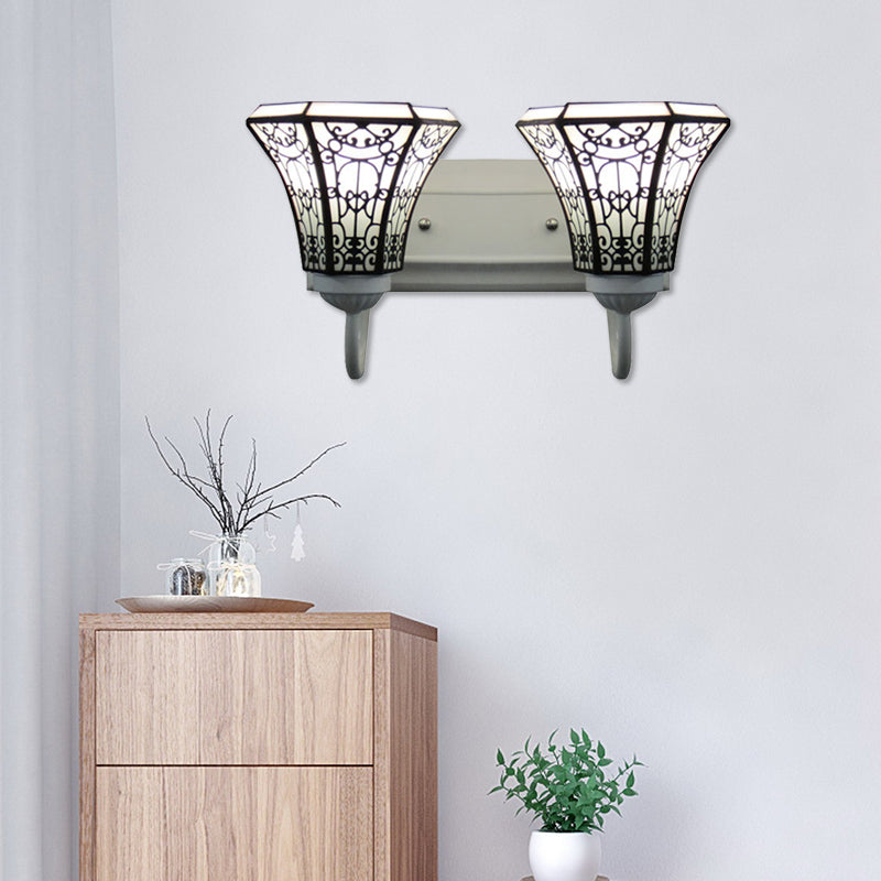 2 Heads Wall Mount Light Fixture Tiffany Flared White Glass Sconce Light for Living Room Clearhalo 'Industrial' 'Middle century wall lights' 'Tiffany wall lights' 'Tiffany' 'Wall Lamps & Sconces' 'Wall Lights' Lighting' 179478