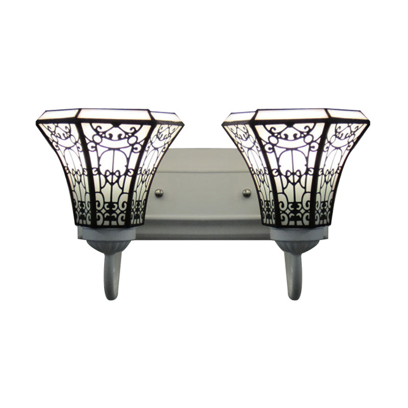 2 Heads Wall Mount Light Fixture Tiffany Flared White Glass Sconce Light for Living Room Clearhalo 'Industrial' 'Middle century wall lights' 'Tiffany wall lights' 'Tiffany' 'Wall Lamps & Sconces' 'Wall Lights' Lighting' 179479
