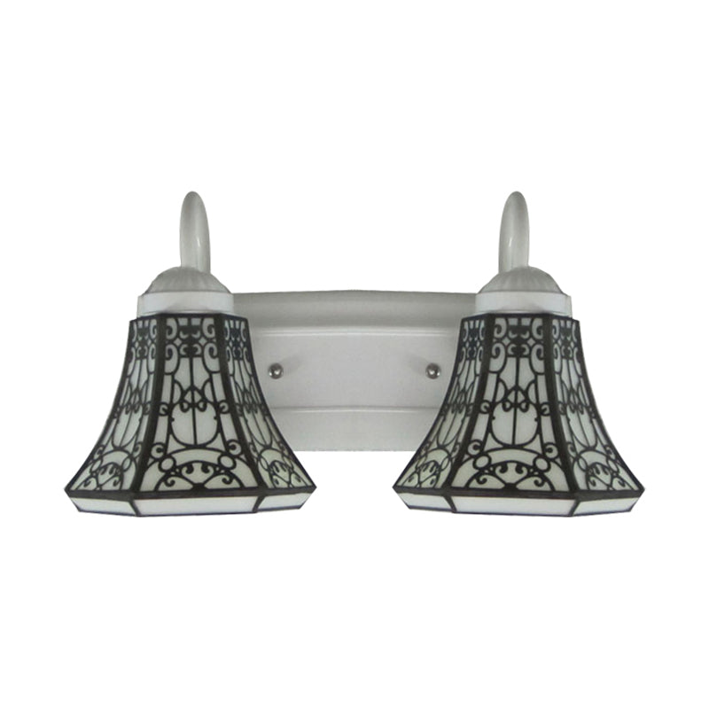 2 Heads Wall Mount Light Fixture Tiffany Flared White Glass Sconce Light for Living Room Clearhalo 'Industrial' 'Middle century wall lights' 'Tiffany wall lights' 'Tiffany' 'Wall Lamps & Sconces' 'Wall Lights' Lighting' 179480