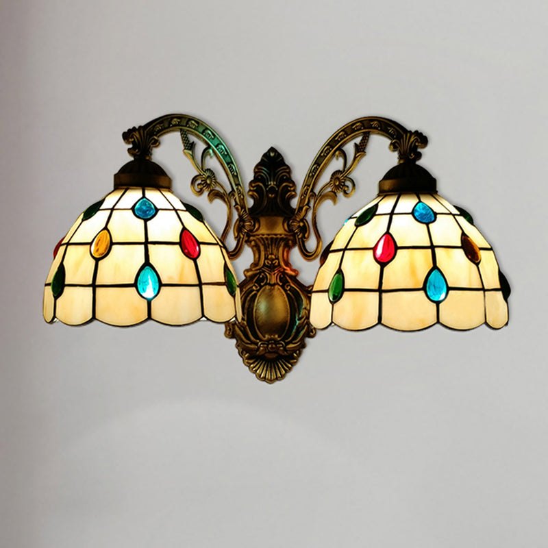 Stained Glass Dome Wall Lamp Tiffany 2 Lights Handmade Wall Mount Light for Living Room Clearhalo 'Industrial' 'Middle century wall lights' 'Tiffany wall lights' 'Tiffany' 'Wall Lamps & Sconces' 'Wall Lights' Lighting' 179489