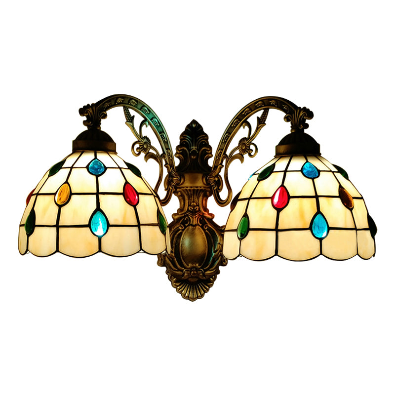 Stained Glass Dome Wall Lamp Tiffany 2 Lights Handmade Wall Mount Light for Living Room Clearhalo 'Industrial' 'Middle century wall lights' 'Tiffany wall lights' 'Tiffany' 'Wall Lamps & Sconces' 'Wall Lights' Lighting' 179490