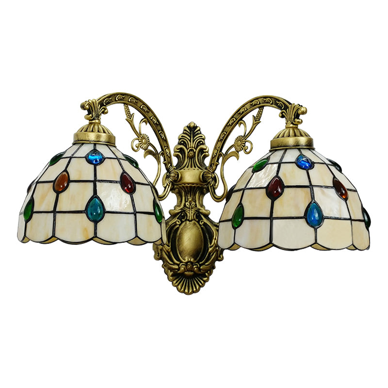 Stained Glass Dome Wall Lamp Tiffany 2 Lights Handmade Wall Mount Light for Living Room Clearhalo 'Industrial' 'Middle century wall lights' 'Tiffany wall lights' 'Tiffany' 'Wall Lamps & Sconces' 'Wall Lights' Lighting' 179491
