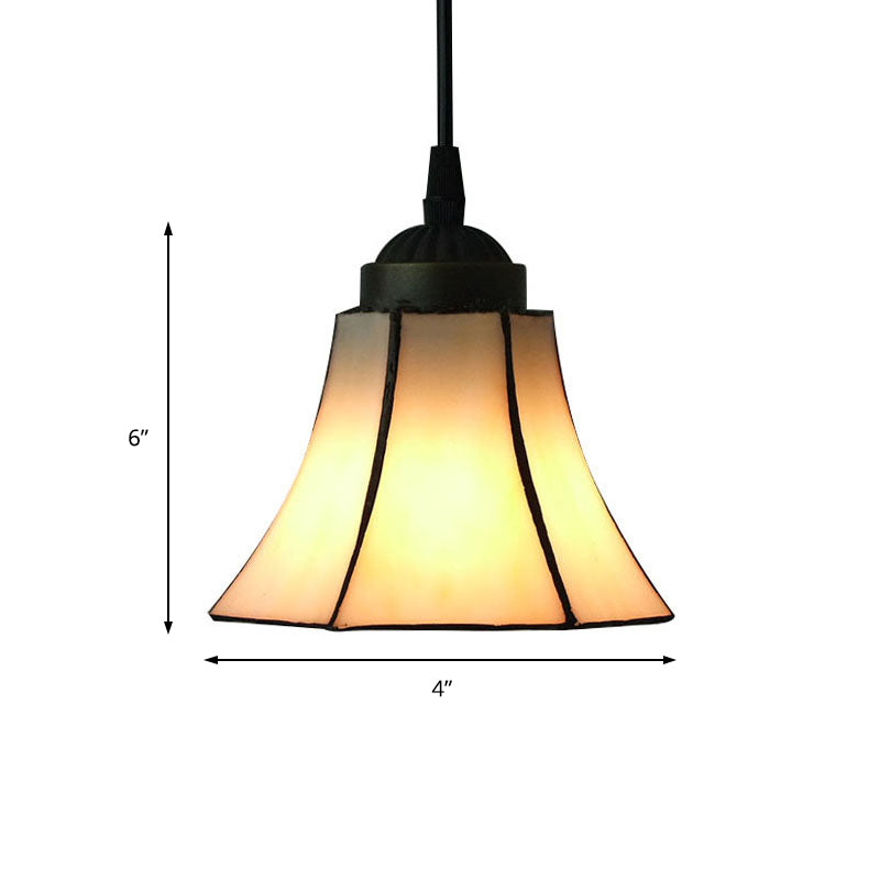 Beige 1 Head Drop Pendant Tiffany Hand Cut Glass Flared Suspension Light for Living Room Clearhalo 'Ceiling Lights' 'Close To Ceiling Lights' 'Industrial' 'Middle Century Pendants' 'Pendant Lights' 'Pendants' 'Tiffany close to ceiling' 'Tiffany Pendants' 'Tiffany' Lighting' 179497