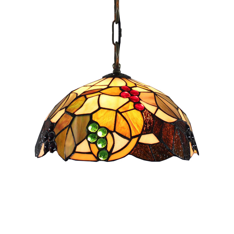 Grape Pendant Lighting Tiffany-Style 12"/16" Wide 1 Head Brown Cut Glass Hanging Ceiling Light Clearhalo 'Ceiling Lights' 'Chandeliers' 'Industrial' 'Middle Century Pendants' 'Pendant Lights' 'Pendants' 'Tiffany close to ceiling' 'Tiffany Pendants' 'Tiffany' Lighting' 179500