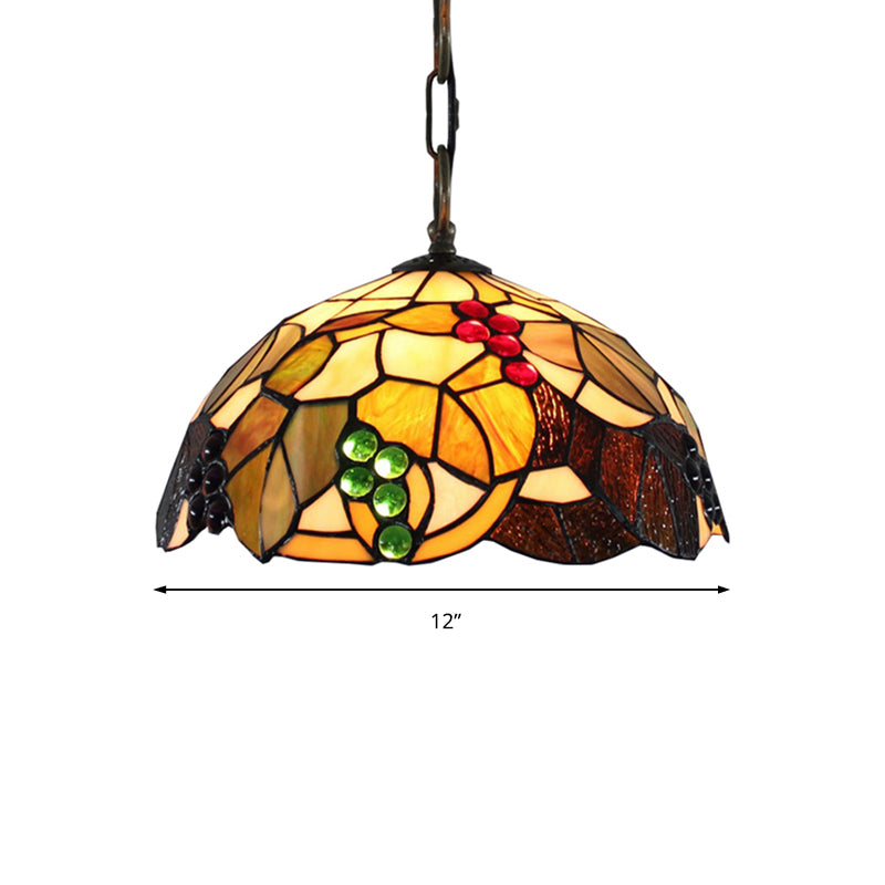 Grape Pendant Lighting Tiffany-Style 12"/16" Wide 1 Head Brown Cut Glass Hanging Ceiling Light Clearhalo 'Ceiling Lights' 'Chandeliers' 'Industrial' 'Middle Century Pendants' 'Pendant Lights' 'Pendants' 'Tiffany close to ceiling' 'Tiffany Pendants' 'Tiffany' Lighting' 179501