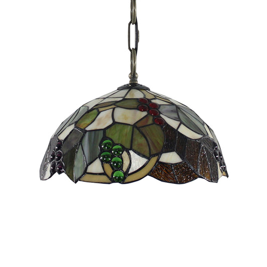 Grape Pendant Lighting Tiffany-Style 12"/16" Wide 1 Head Brown Cut Glass Hanging Ceiling Light Clearhalo 'Ceiling Lights' 'Chandeliers' 'Industrial' 'Middle Century Pendants' 'Pendant Lights' 'Pendants' 'Tiffany close to ceiling' 'Tiffany Pendants' 'Tiffany' Lighting' 179503