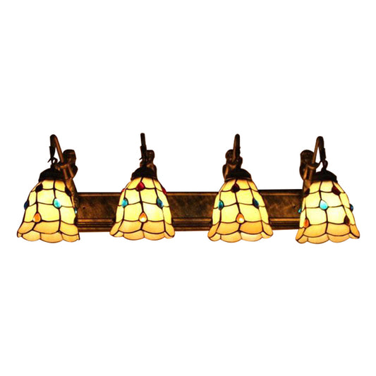 4 Lights Grid Patterned Sconce Light Tiffany Beige Glass Wall Mount Light Fixture Clearhalo 'Industrial' 'Middle century wall lights' 'Tiffany wall lights' 'Tiffany' 'Wall Lamps & Sconces' 'Wall Lights' Lighting' 179506