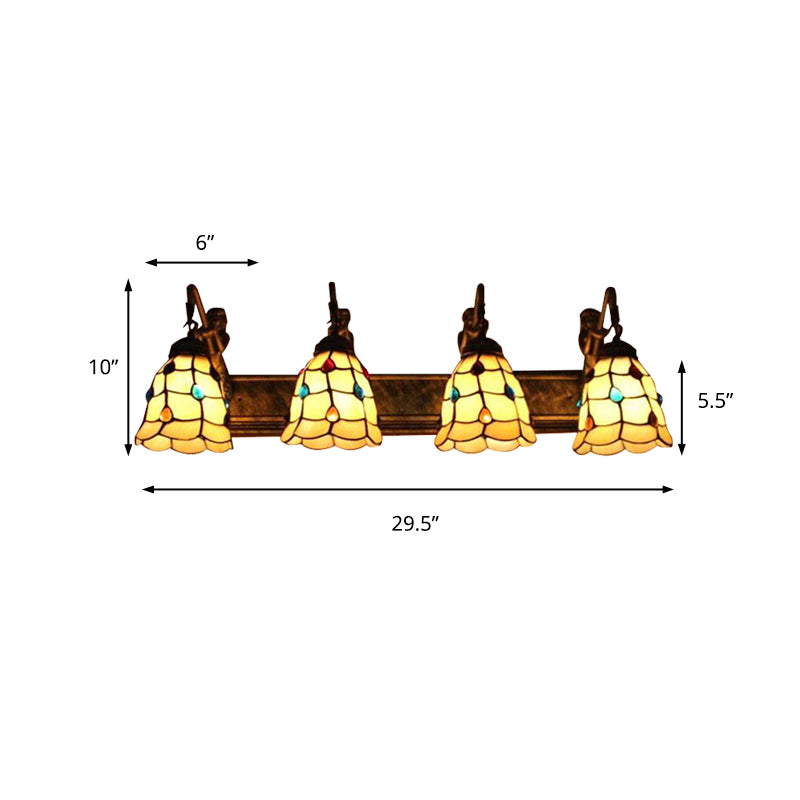 4 Lights Grid Patterned Sconce Light Tiffany Beige Glass Wall Mount Light Fixture Clearhalo 'Industrial' 'Middle century wall lights' 'Tiffany wall lights' 'Tiffany' 'Wall Lamps & Sconces' 'Wall Lights' Lighting' 179508