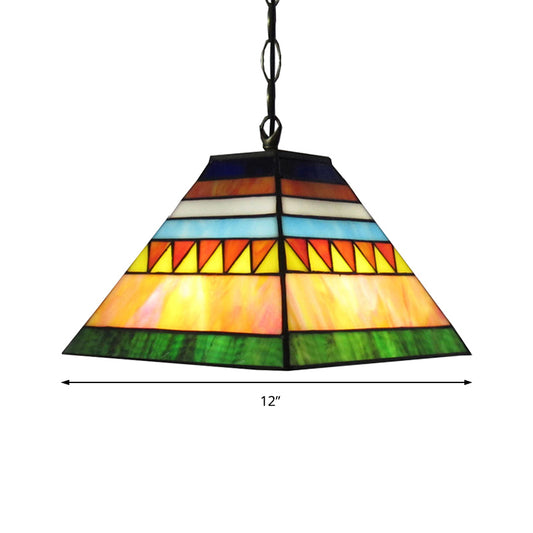 Geometric Stained Glass Ceiling Lamp Tiffany Single Light Pink and Green Pendant Lighting Fixture for Bedroom Clearhalo 'Ceiling Lights' 'Industrial' 'Middle Century Pendants' 'Pendant Lights' 'Pendants' 'Tiffany close to ceiling' 'Tiffany Pendants' 'Tiffany' Lighting' 179512