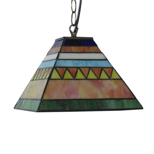 Geometric Stained Glass Ceiling Lamp Tiffany Single Light Pink and Green Pendant Lighting Fixture for Bedroom Clearhalo 'Ceiling Lights' 'Industrial' 'Middle Century Pendants' 'Pendant Lights' 'Pendants' 'Tiffany close to ceiling' 'Tiffany Pendants' 'Tiffany' Lighting' 179513