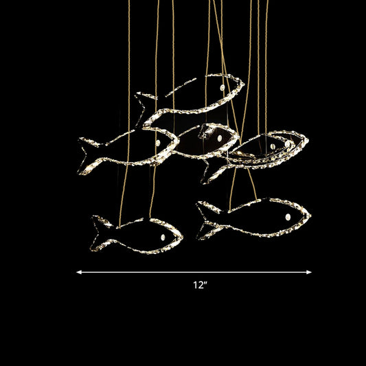 Crystal Fish Ceiling Chandelier Contemporary LED Chrome Hanging Light Fixture in White/Warm Light Clearhalo 'Ceiling Lights' 'Chandeliers' 'Modern Chandeliers' 'Modern' Lighting' 1795366