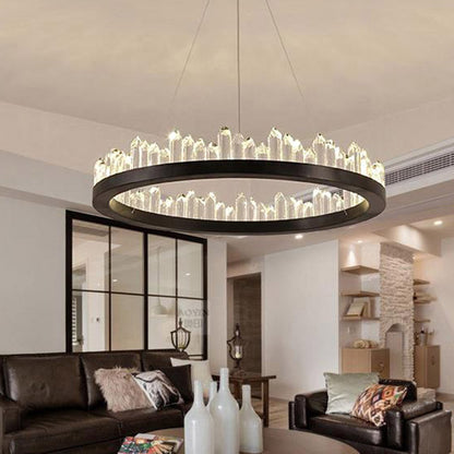Circle Chandelier Light Modernism Crystal LED Black Suspended Lighting Fixture in Warm/White Light, 16"/23.5"/31.5" Wide Black Clearhalo 'Ceiling Lights' 'Chandeliers' 'Modern Chandeliers' 'Modern' Lighting' 1795378