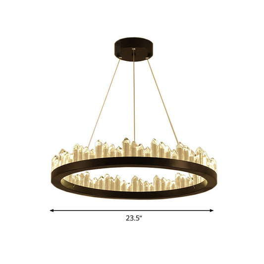 Circle Chandelier Light Modernism Crystal LED Black Suspended Lighting Fixture in Warm/White Light, 16"/23.5"/31.5" Wide Clearhalo 'Ceiling Lights' 'Chandeliers' 'Modern Chandeliers' 'Modern' Lighting' 1795384