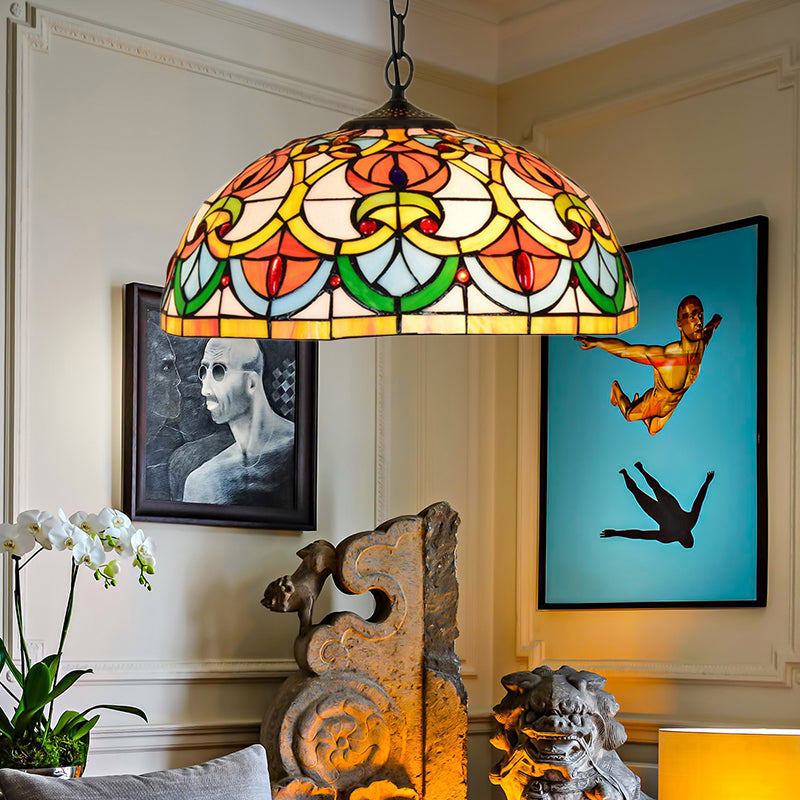 Black Stained Art Glass Bowl Pendant Lighting Tiffany 1 Head Hanging Light Kit for Living Room Black Clearhalo 'Ceiling Lights' 'Industrial' 'Middle Century Pendants' 'Pendant Lights' 'Pendants' 'Tiffany close to ceiling' 'Tiffany Pendants' 'Tiffany' Lighting' 179562