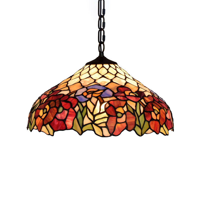 1 Bulb Wide Flare Pendant Lighting Tiffany -Style Black Stained Art Glass Hanging Ceiling Light Clearhalo 'Ceiling Lights' 'Industrial' 'Middle Century Pendants' 'Pendant Lights' 'Pendants' 'Tiffany close to ceiling' 'Tiffany Pendants' 'Tiffany' Lighting' 179573