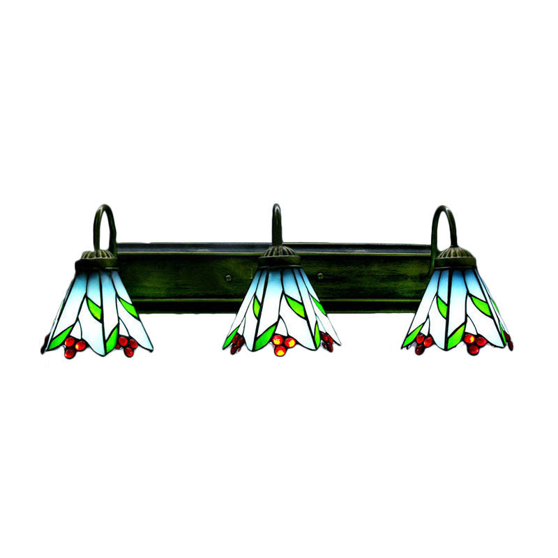 Blue Lily Sconce Light Tiffany 3 Heads Multicolor Stained Glass Wall Mounted Light for Living Room Clearhalo 'Industrial' 'Middle century wall lights' 'Tiffany wall lights' 'Tiffany' 'Wall Lamps & Sconces' 'Wall Lights' Lighting' 179584