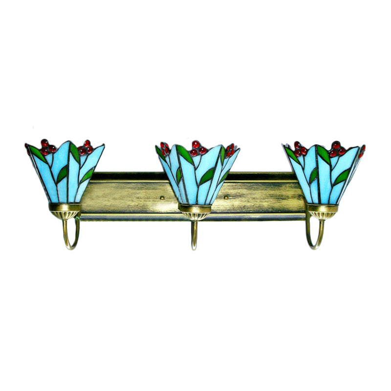 Blue Lily Sconce Light Tiffany 3 Heads Multicolor Stained Glass Wall Mounted Light for Living Room Clearhalo 'Industrial' 'Middle century wall lights' 'Tiffany wall lights' 'Tiffany' 'Wall Lamps & Sconces' 'Wall Lights' Lighting' 179585