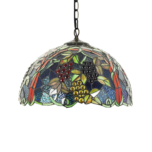 Bowl Hanging Lamp Victorian Blue Stained Glass 1 Head Pendant Light Fixture for Bedroom Clearhalo 'Ceiling Lights' 'Chandeliers' 'Industrial' 'Middle Century Pendants' 'Pendant Lights' 'Pendants' 'Tiffany close to ceiling' 'Tiffany Pendants' 'Tiffany' Lighting' 179591