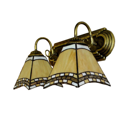 Tiffany Loft Pyramid Wall Light Stained Glass 2 Heads Wall Mount Light in Amber for Bedroom Clearhalo 'Industrial' 'Middle century wall lights' 'Tiffany wall lights' 'Tiffany' 'Wall Lamps & Sconces' 'Wall Lights' Lighting' 179596