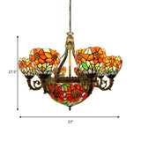 Stained Glass Sunflower Chandelier Multi-Head Rustic Tiffany Hanging Light in Orange for Dining Room Clearhalo 'Ceiling Lights' 'Chandeliers' 'Close To Ceiling Lights' 'Industrial' 'Middle Century Chandeliers' 'Tiffany Chandeliers' 'Tiffany close to ceiling' 'Tiffany' Lighting' 179601