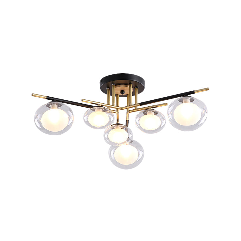 Dining Room Oval Shade Ceiling Fixture Glass and Metal Contemporary Gold Semi Flush Mount Light Clearhalo 'Ceiling Lights' 'Close To Ceiling Lights' 'Close to ceiling' 'Glass shade' 'Glass' 'Island Lights' 'Semi-flushmount' Lighting' 1796131