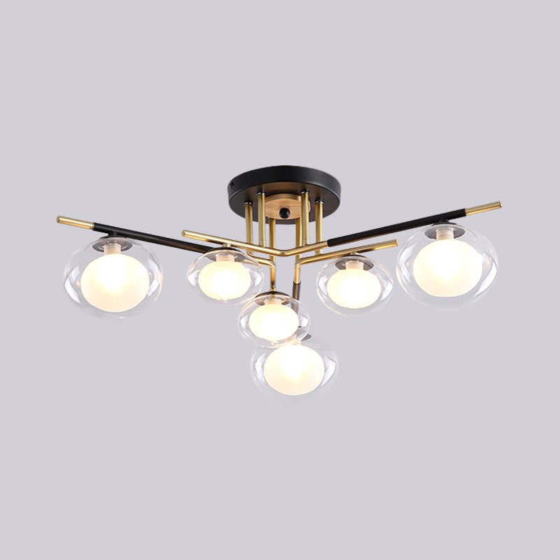 Dining Room Oval Shade Ceiling Fixture Glass and Metal Contemporary Gold Semi Flush Mount Light Clearhalo 'Ceiling Lights' 'Close To Ceiling Lights' 'Close to ceiling' 'Glass shade' 'Glass' 'Island Lights' 'Semi-flushmount' Lighting' 1796132