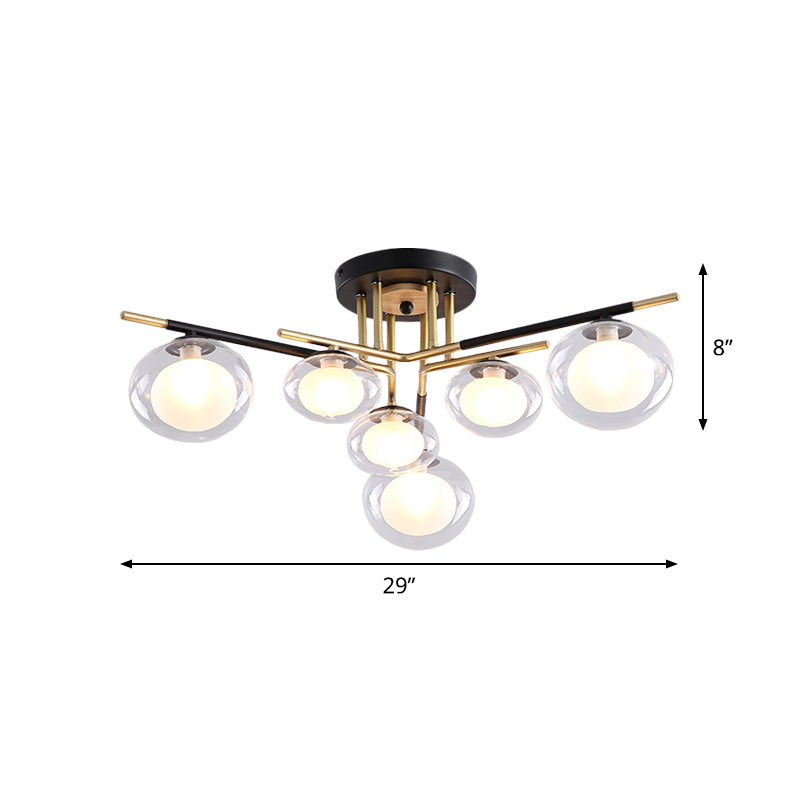 Dining Room Oval Shade Ceiling Fixture Glass and Metal Contemporary Gold Semi Flush Mount Light Clearhalo 'Ceiling Lights' 'Close To Ceiling Lights' 'Close to ceiling' 'Glass shade' 'Glass' 'Island Lights' 'Semi-flushmount' Lighting' 1796133