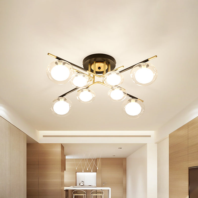 Dining Room Oval Shade Ceiling Fixture Glass and Metal Contemporary Gold Semi Flush Mount Light Clearhalo 'Ceiling Lights' 'Close To Ceiling Lights' 'Close to ceiling' 'Glass shade' 'Glass' 'Island Lights' 'Semi-flushmount' Lighting' 1796135