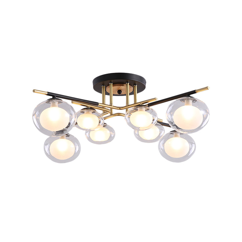 Dining Room Oval Shade Ceiling Fixture Glass and Metal Contemporary Gold Semi Flush Mount Light Clearhalo 'Ceiling Lights' 'Close To Ceiling Lights' 'Close to ceiling' 'Glass shade' 'Glass' 'Island Lights' 'Semi-flushmount' Lighting' 1796136