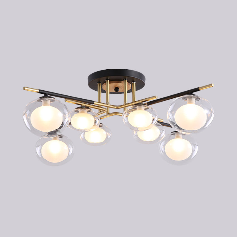 Dining Room Oval Shade Ceiling Fixture Glass and Metal Contemporary Gold Semi Flush Mount Light Clearhalo 'Ceiling Lights' 'Close To Ceiling Lights' 'Close to ceiling' 'Glass shade' 'Glass' 'Island Lights' 'Semi-flushmount' Lighting' 1796137
