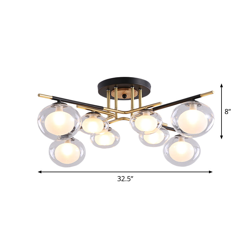 Dining Room Oval Shade Ceiling Fixture Glass and Metal Contemporary Gold Semi Flush Mount Light Clearhalo 'Ceiling Lights' 'Close To Ceiling Lights' 'Close to ceiling' 'Glass shade' 'Glass' 'Island Lights' 'Semi-flushmount' Lighting' 1796138