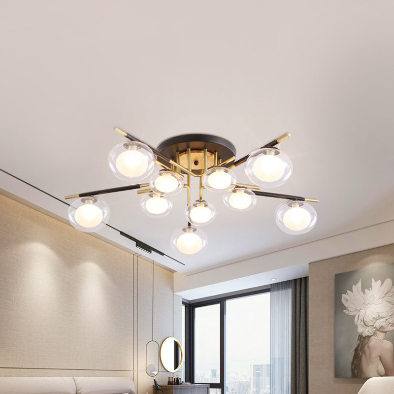 Dining Room Oval Shade Ceiling Fixture Glass and Metal Contemporary Gold Semi Flush Mount Light Clearhalo 'Ceiling Lights' 'Close To Ceiling Lights' 'Close to ceiling' 'Glass shade' 'Glass' 'Island Lights' 'Semi-flushmount' Lighting' 1796140